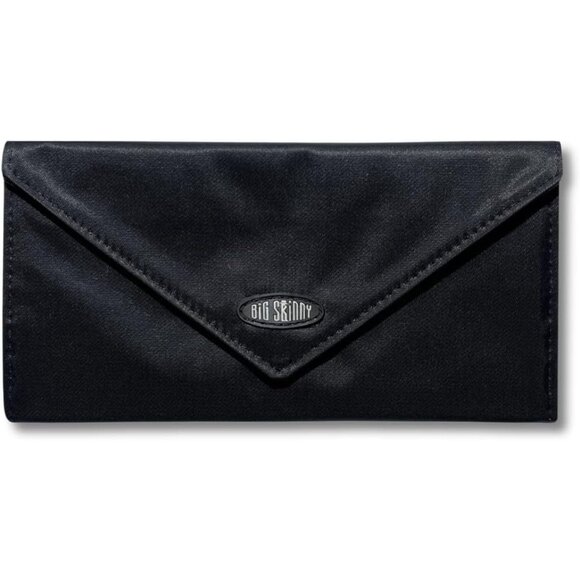 Women's Black Slim Envelope Tri-Fold Nylon Microfiber Wallet for Travel